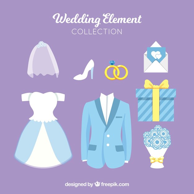 Collection of beautiful wedding elements in pastel color