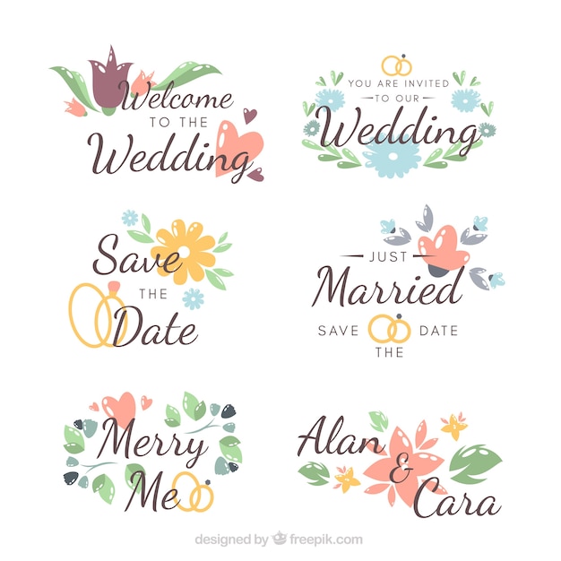 Collection of beautiful wedding labels