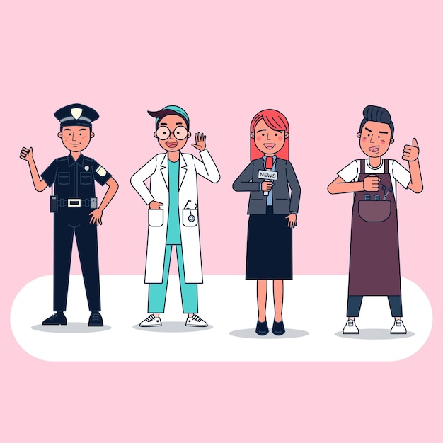 Collection of big set isolated various occupations or profession people wearing professional uniform, flat   illustration.