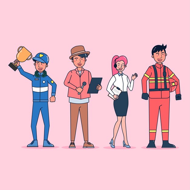 Collection of big set isolated various occupations or profession people wearing professional uniform, flat   illustration.