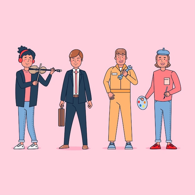 Collection of big set isolated various occupations or profession people wearing professional uniform, flat   illustration.