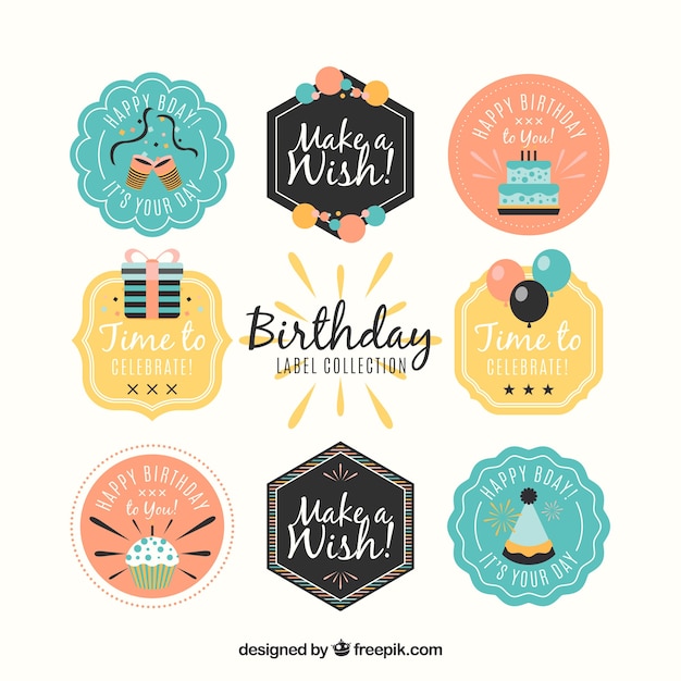 Free Vector collection of birthday stickers in retro design