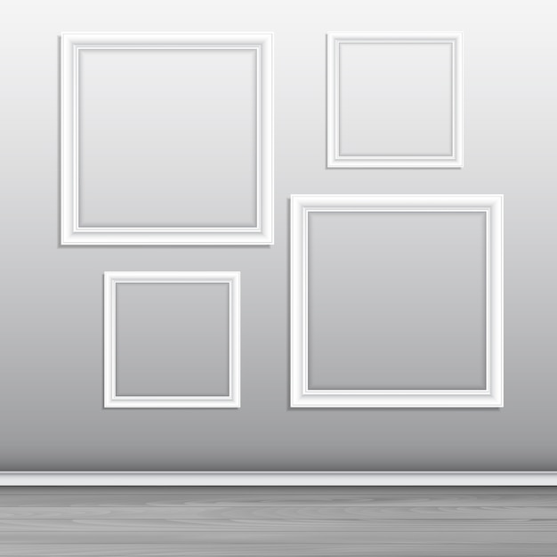 Free vector collection of blank picture frames hanging on a wall