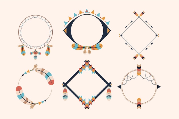 Collection of boho frames in flat design