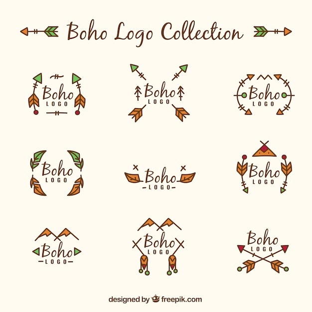 Collection of boho logos with color details