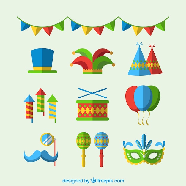 Free Vector collection of brazilian carnival accessories in flat design