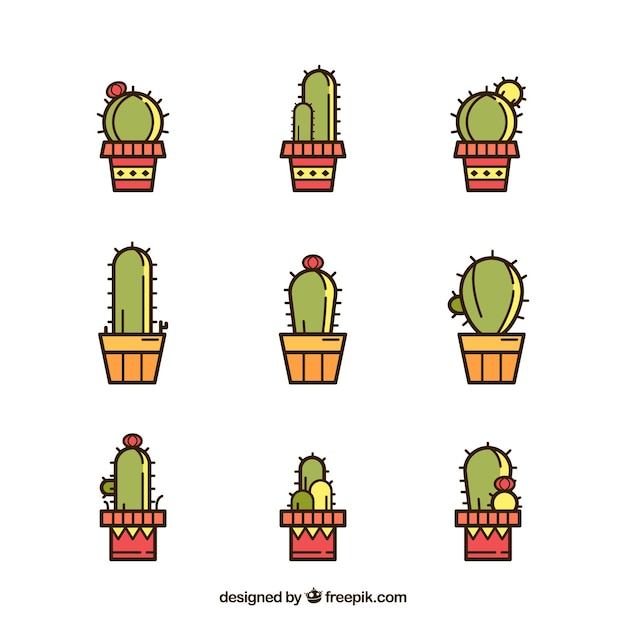 Free Vector collection of cactus in linear style