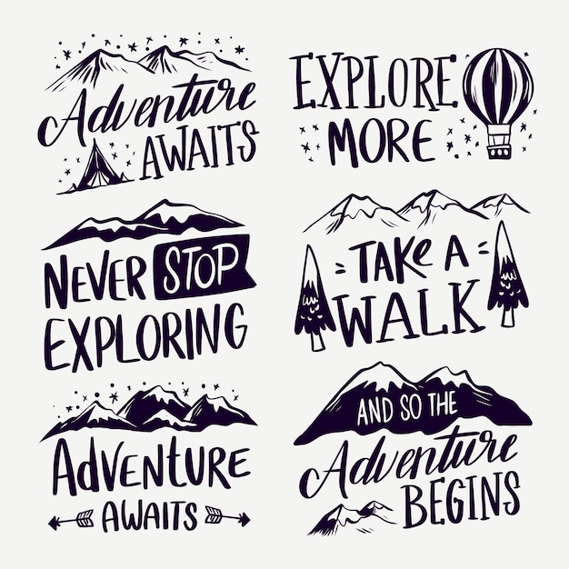 Free Vector collection of camping and adventures lettering