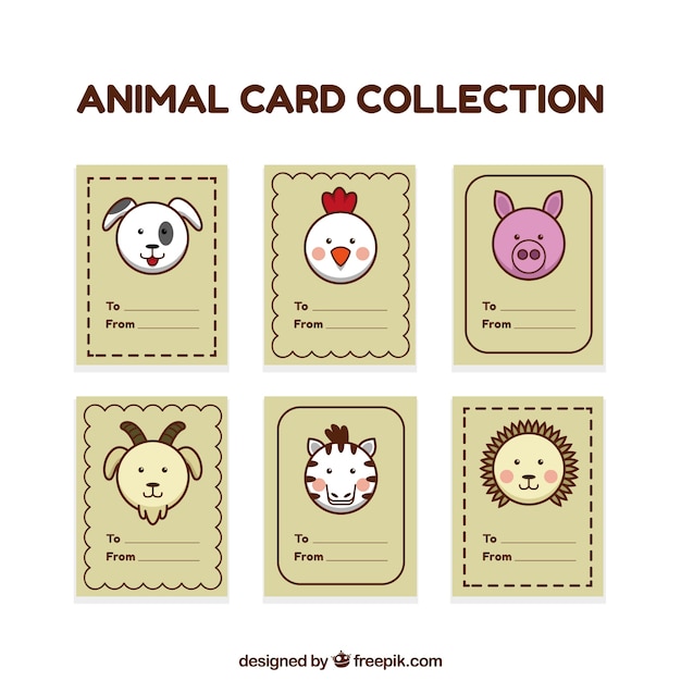 Free Vector collection of card with animal faces