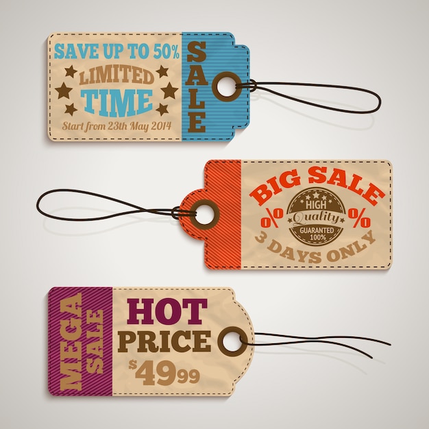 Collection of cardboard sale price tags