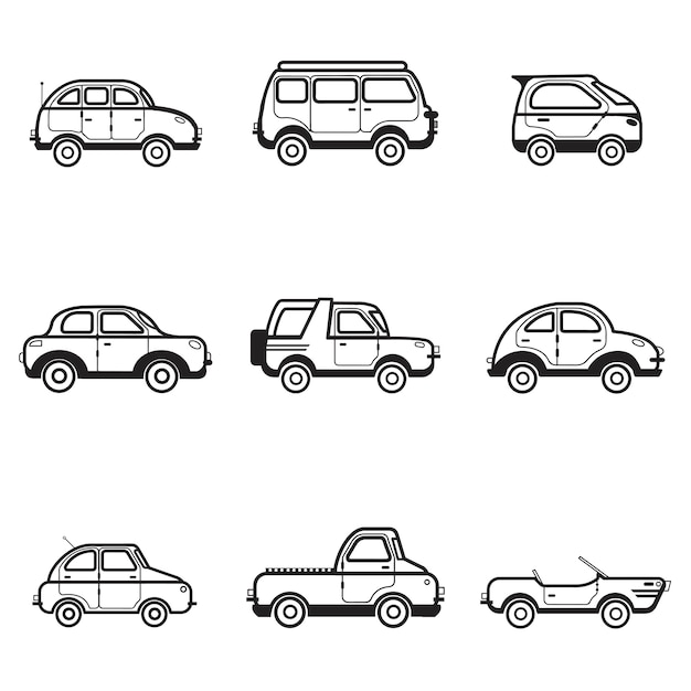 Collection of cars and trucks illustration