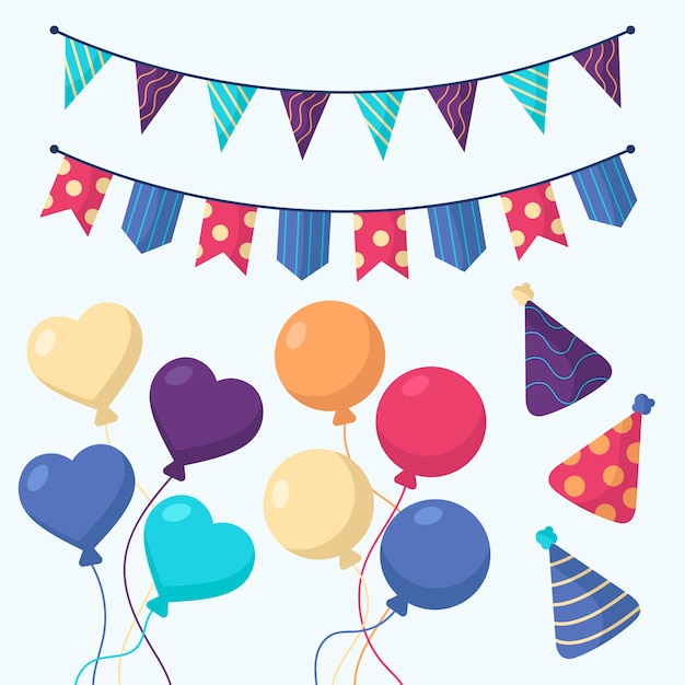 Free vector collection of cartoon birthday decoration elements