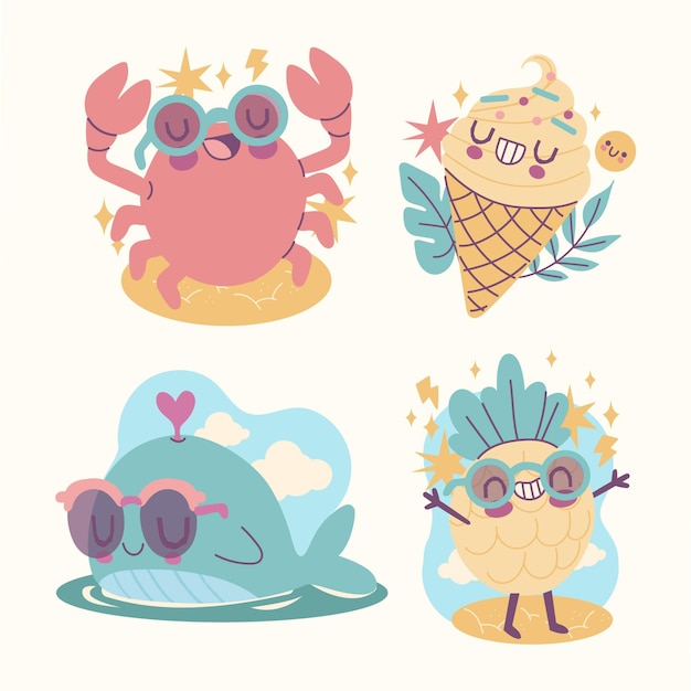 Collection of cartoon summer stickers