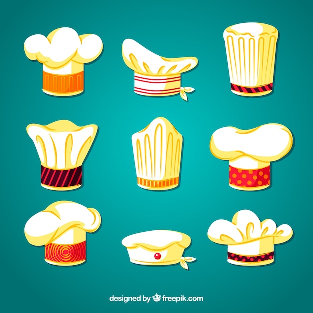 Free Vector collection of chef's hats with flat design