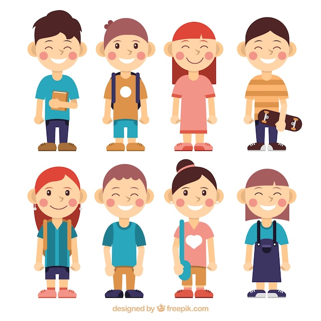 Free vector collection of children character ready for school