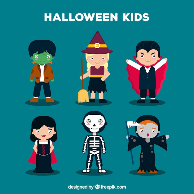 Collection of children with funny halloween costumes