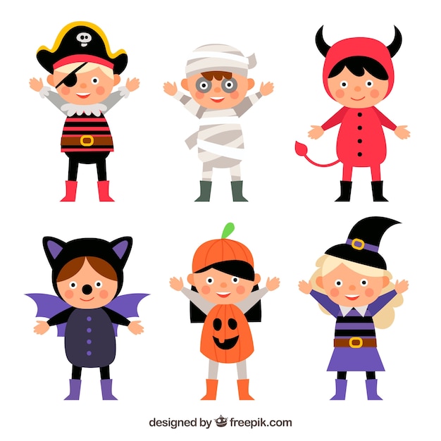 Free Vector collection of children with halloween costumes