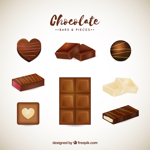 Collection of chocolate bars in realistic style