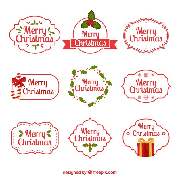 Collection of christmas badges in different shapes