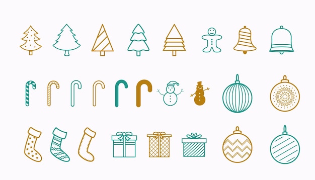 Collection of christmas decorative elements design in line style