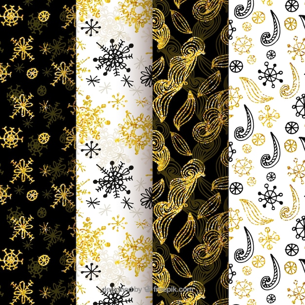 Collection of christmas patterns decorated with golden elements