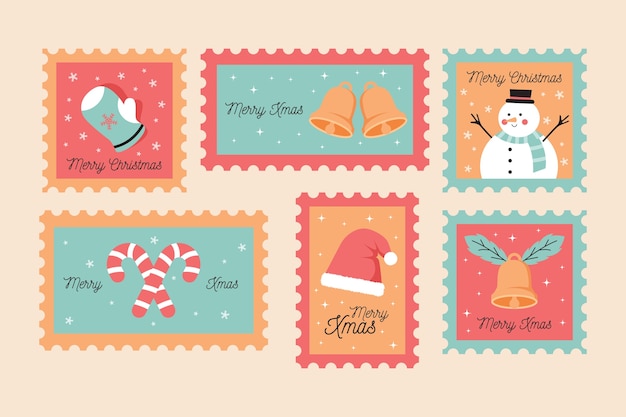 Collection of christmas stamp in flat design