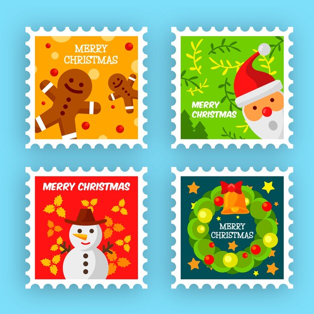 Collection of christmas stamp in flat design