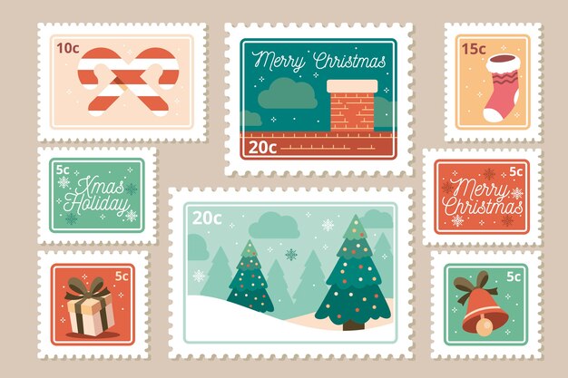 Collection of christmas stamp in flat design