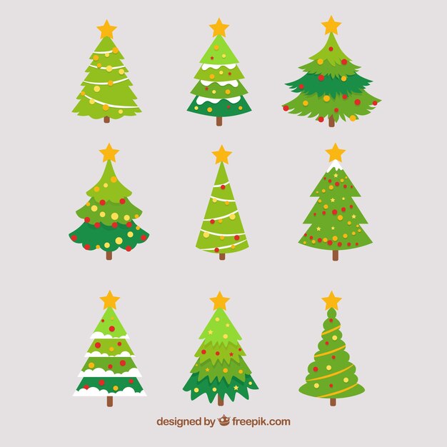 Collection of christmas tree with decoration