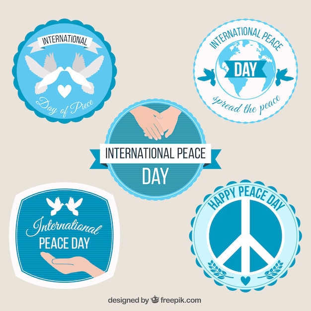 Collection of circular badges for international day of peace