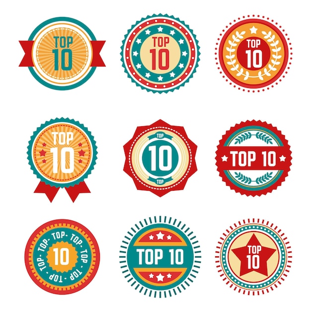 Free vector collection of circular top 10 labels