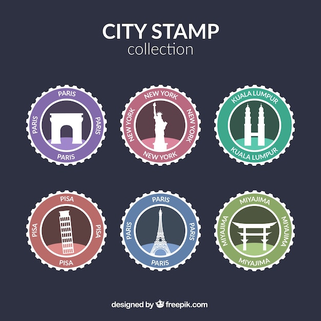 Free vector collection of circular travel stamps