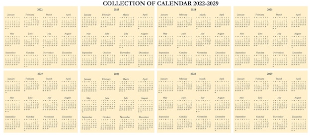 Free Vector collection of classic calendar 2022-2029