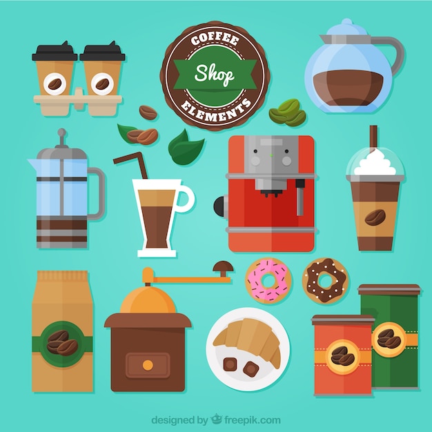 Collection of coffee accessories in flat design