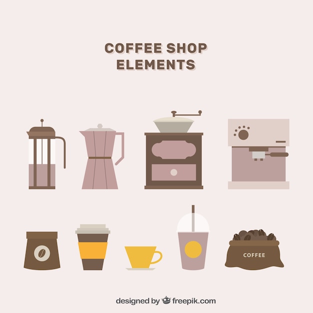 Collection of coffee objects in flat design