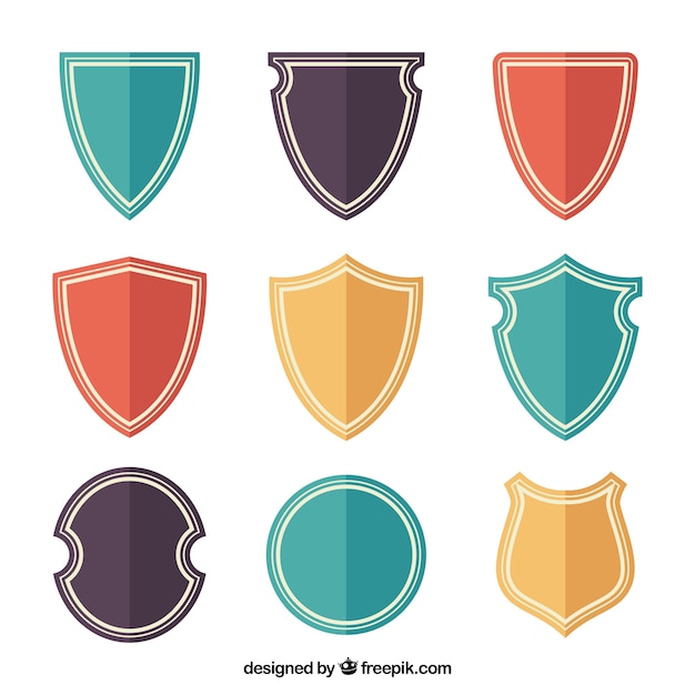 Free Vector collection of color shields in flat design