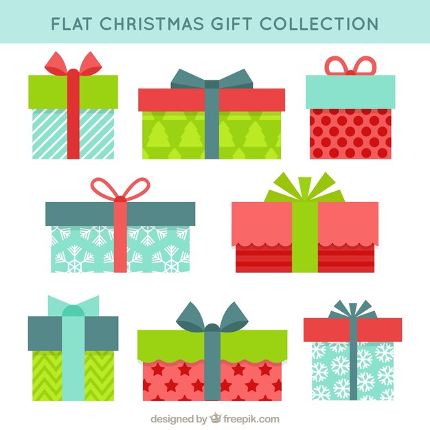 Collection of colored christmas gifts in flat style