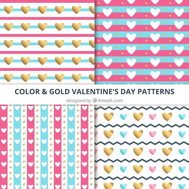 Free Vector collection of colored and golden valentine patterns