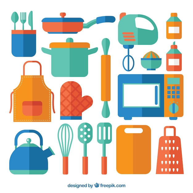 Free Vector collection of colored kitchen elements in flat design