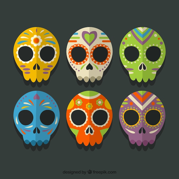 Collection of colored mexican skulls