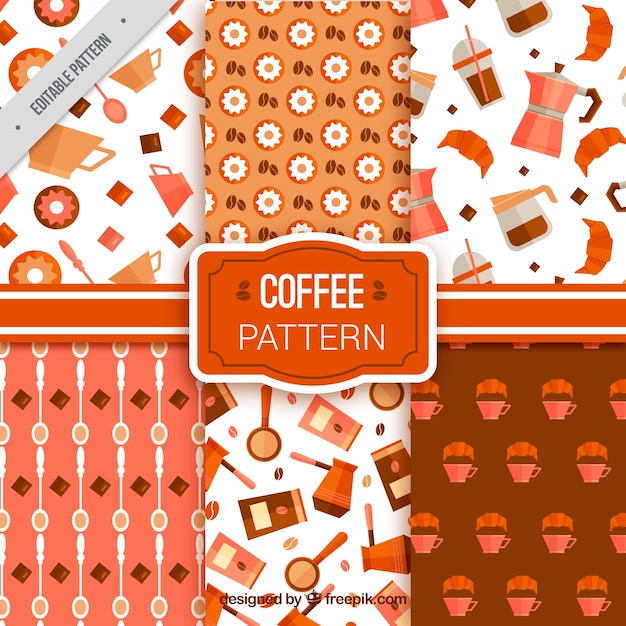 Free Vector collection of colored patterns with coffee accessories