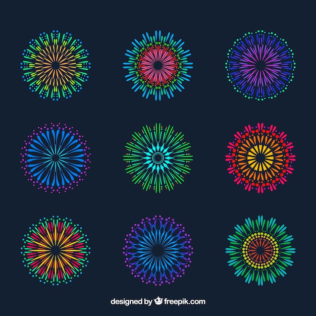 Free Vector collection of colorful abstract fireworks