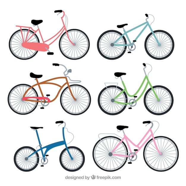 Collection of colorful bike in flat design