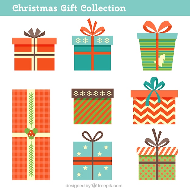 Collection of colorful christmas gifts with different designs