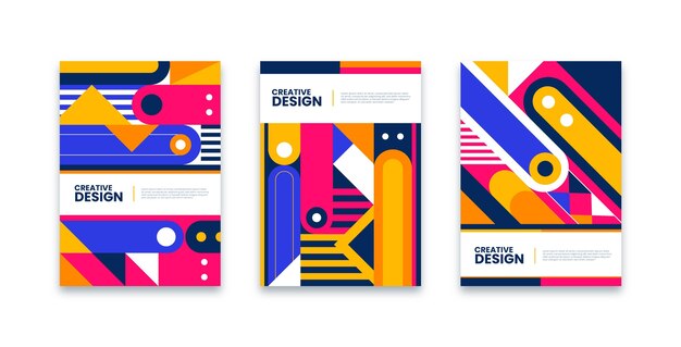 Collection of colorful covers with geometrical shapes