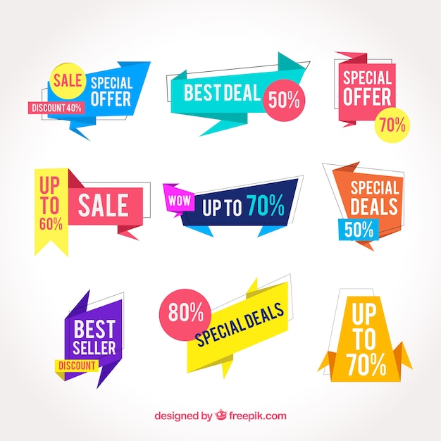 Collection of colorful discount stickers