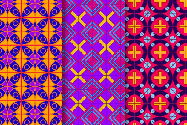 Collection of colorful geometric drawn patterns