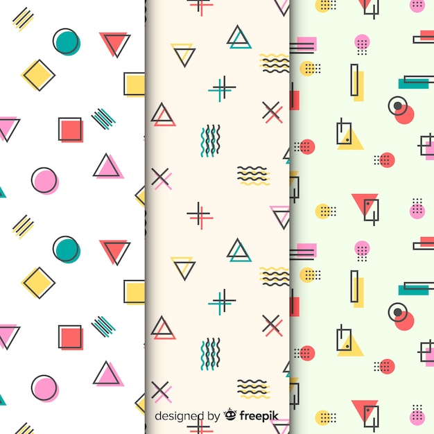 Collection of colorful memphis patterns