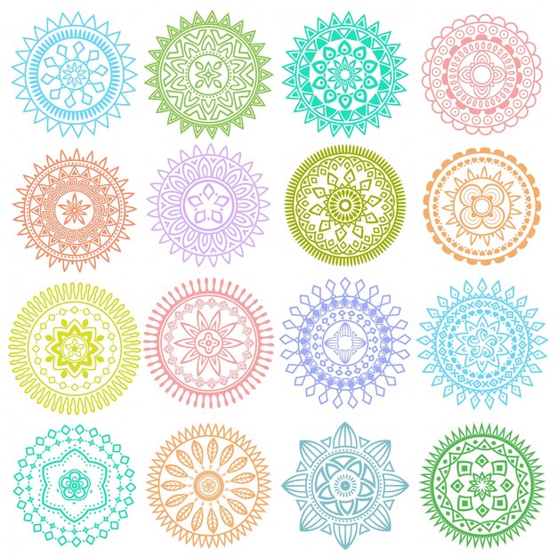 Collection of colorful round mandalas