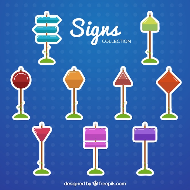 Free vector collection of colorful sign stickers in flat design